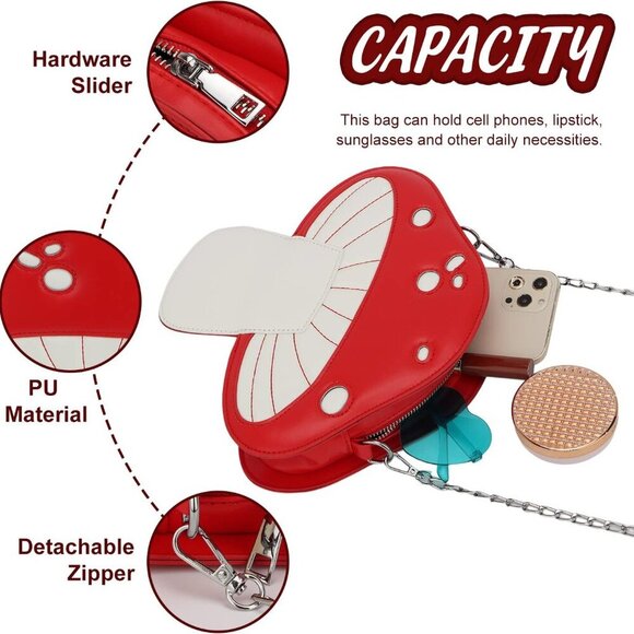 Cute Mushroom Shape PU Leather Shoulder Crossbody Bag for Women - Picture 4 of 7